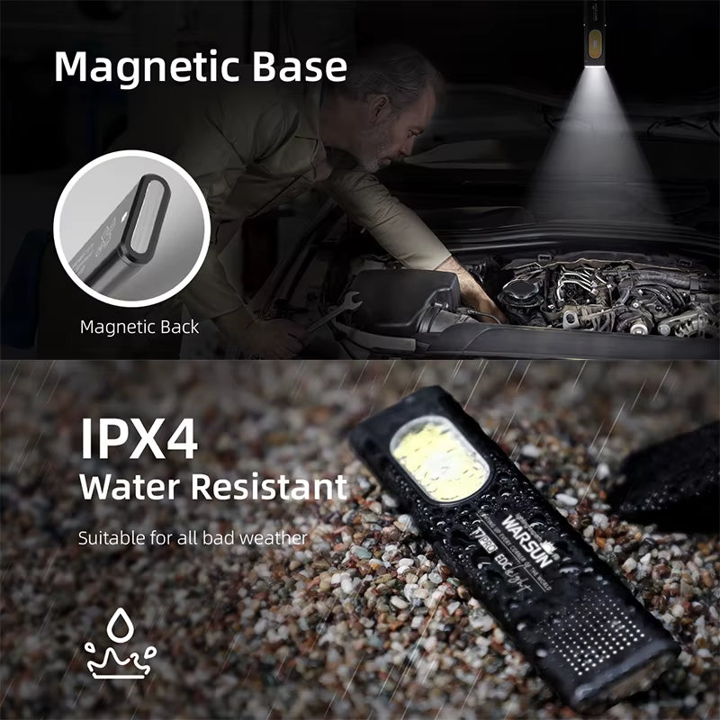 T7 LED Torch Portable Mini Flashlight 800LM Rechargeable Pocket Light Magnetic Base Clip Work Light Hiking Fishing EDC