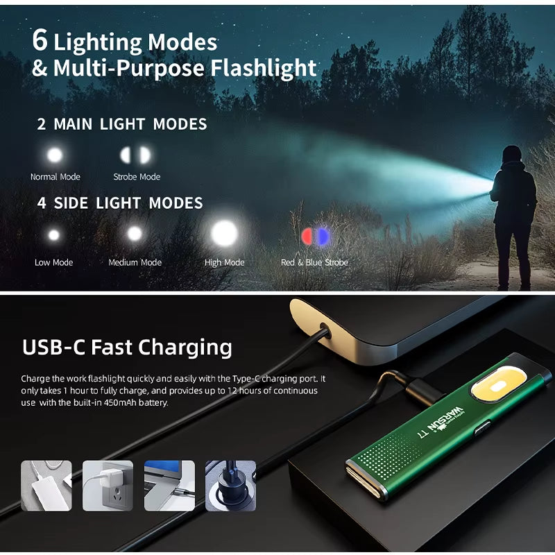 T7 LED Torch Portable Mini Flashlight 800LM Rechargeable Pocket Light Magnetic Base Clip Work Light Hiking Fishing EDC